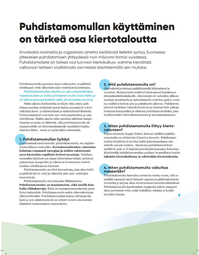 Puhdistamomullan käyttäminen on tärkeä osa kiertotaloutta