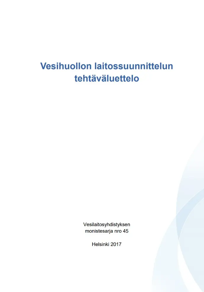 Vesihuollon laitossuunnittelun tehtäväluettelo