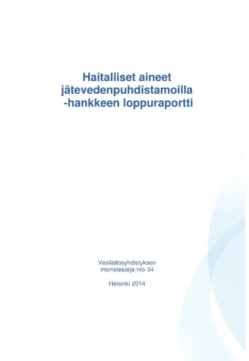 Haitalliset aineet jätevedenpuhdistamoilla -hankkeen loppuraportti