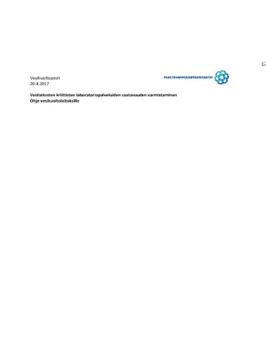 Vesilaitosten kriittisten laboratoriopalveluiden saatavuuden varmistaminen