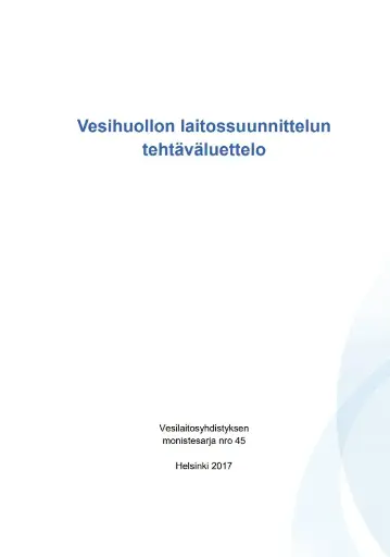 Vesihuollon laitossuunnittelun tehtäväluettelo