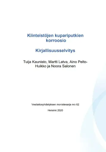 Kiinteistöjen kupariputkien korroosio, Kirjallisuusselvitys